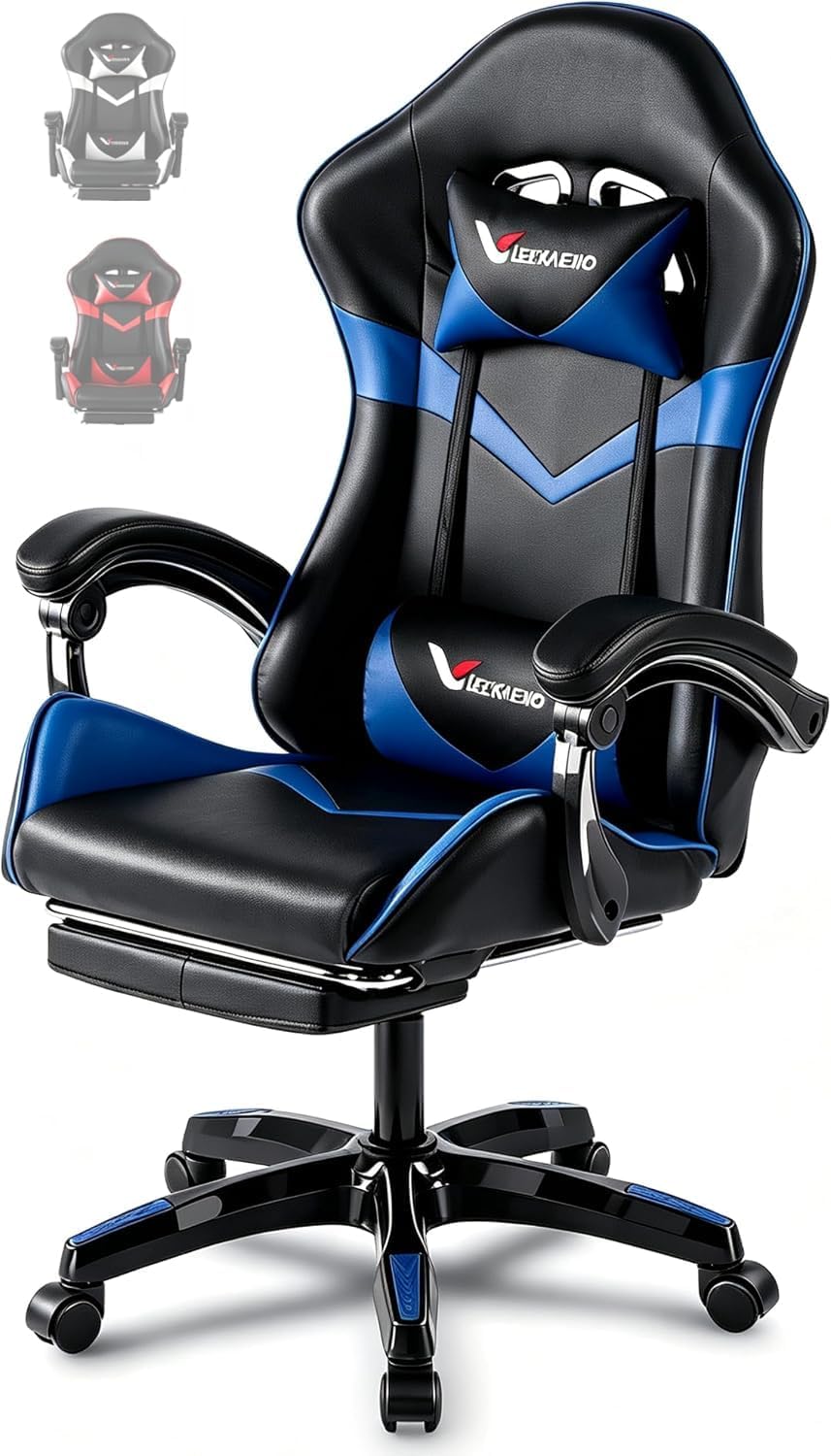 Small Gaming Chair, Home Office Desk Seat with Lumbar Support & Footrest