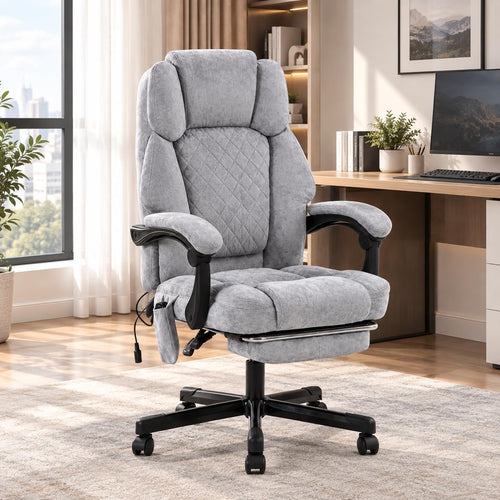 Massage Office Chair with Footrest 400LBS, Heated Reclining Desk Chair with 6-Point Vibration, Big and Tall Ergonomic Executive Computer Chair with Linkage Armrests, Gray