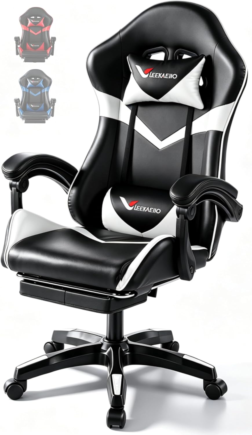 Small Gaming Chair, Home Office Desk Seat with Lumbar Support & Footrest