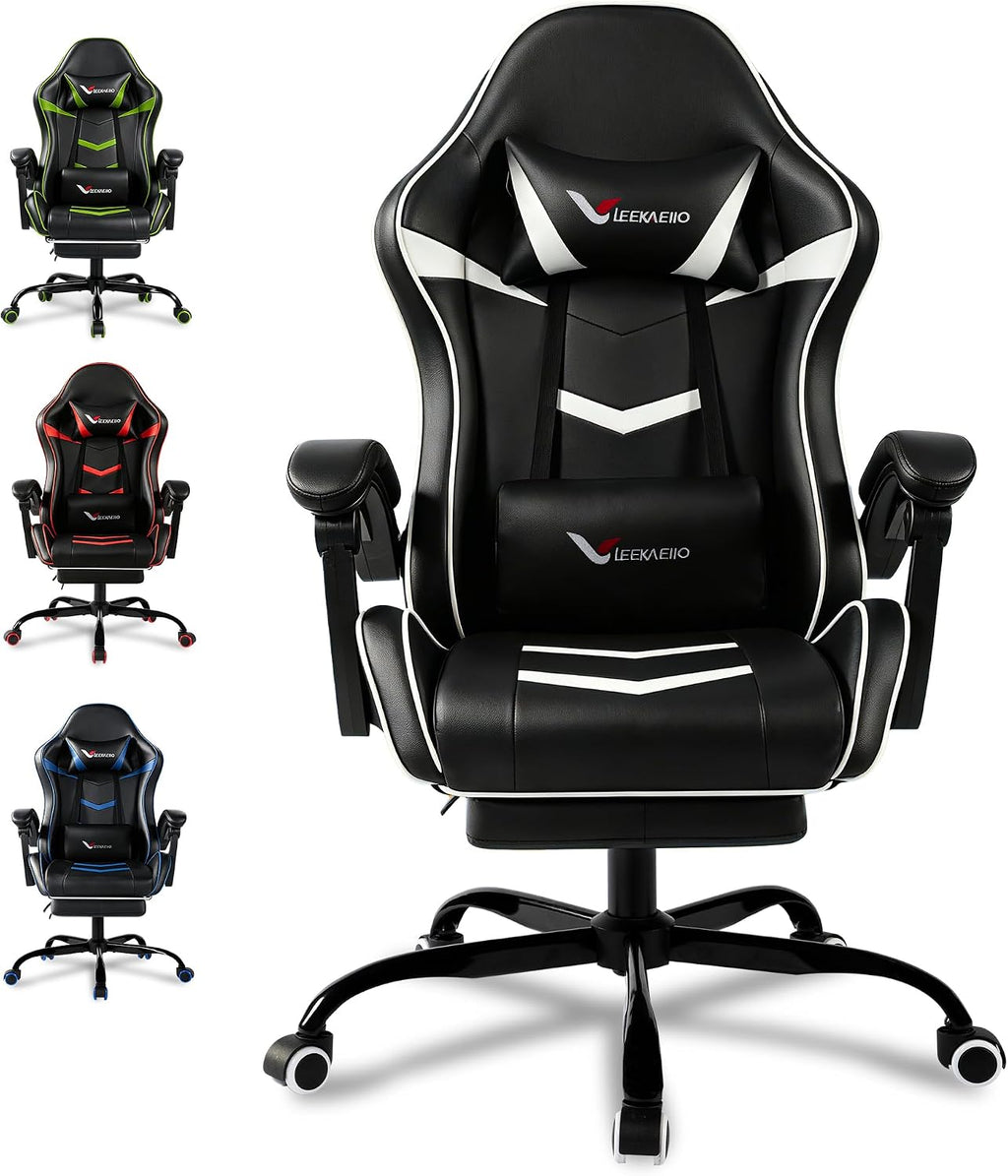 Small Gaming Chair, Home Office Desk Seat with Lumbar Support & Footrest