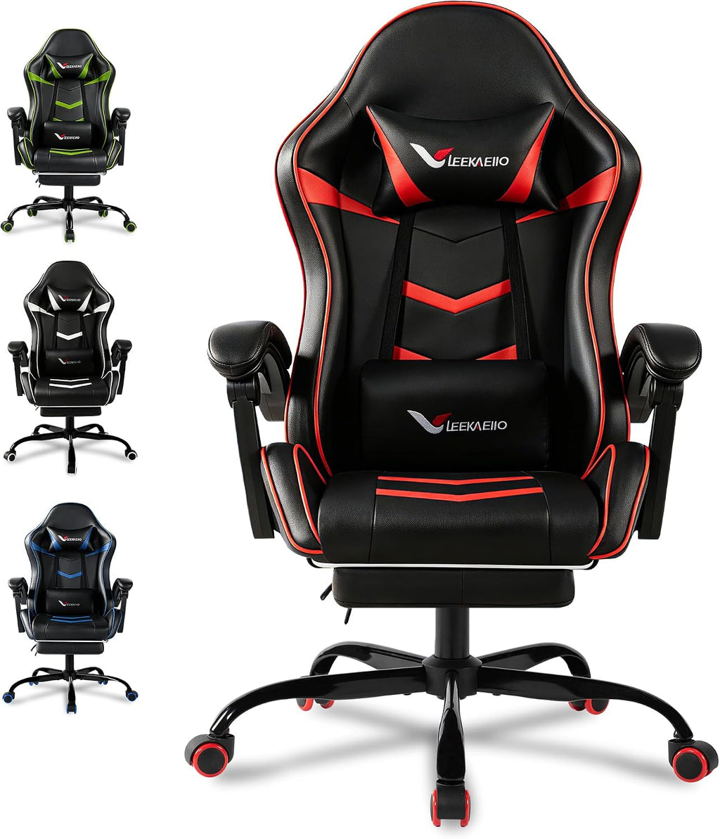 Small Gaming Chair, Home Office Desk Seat with Lumbar Support & Footrest