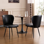 Set of 4 Dining Chairs, Mid-Century Modern Kitchen Chairs with Upholstered Synthetic Leather, Thick Cushion & Stitching Backrest, Sturdy Metal Legs, Green