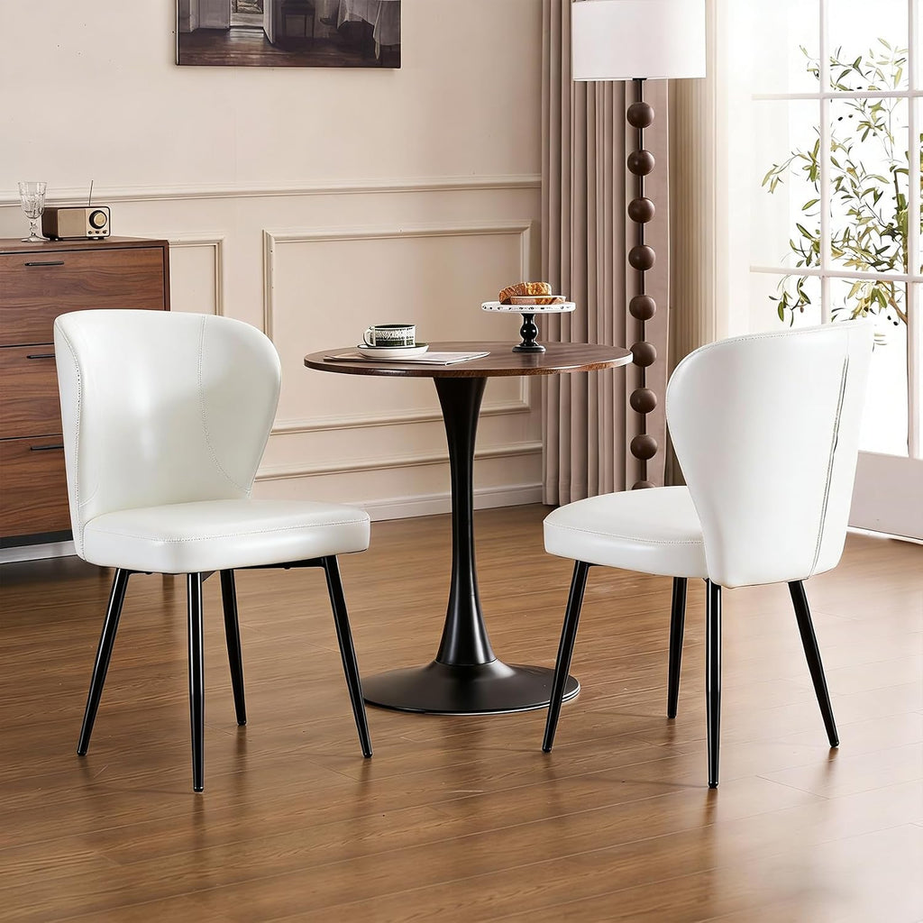 Set of 4 Dining Chairs, Mid-Century Modern Kitchen Chairs with Upholstered Synthetic Leather, Thick Cushion & Stitching Backrest, Sturdy Metal Legs, Green