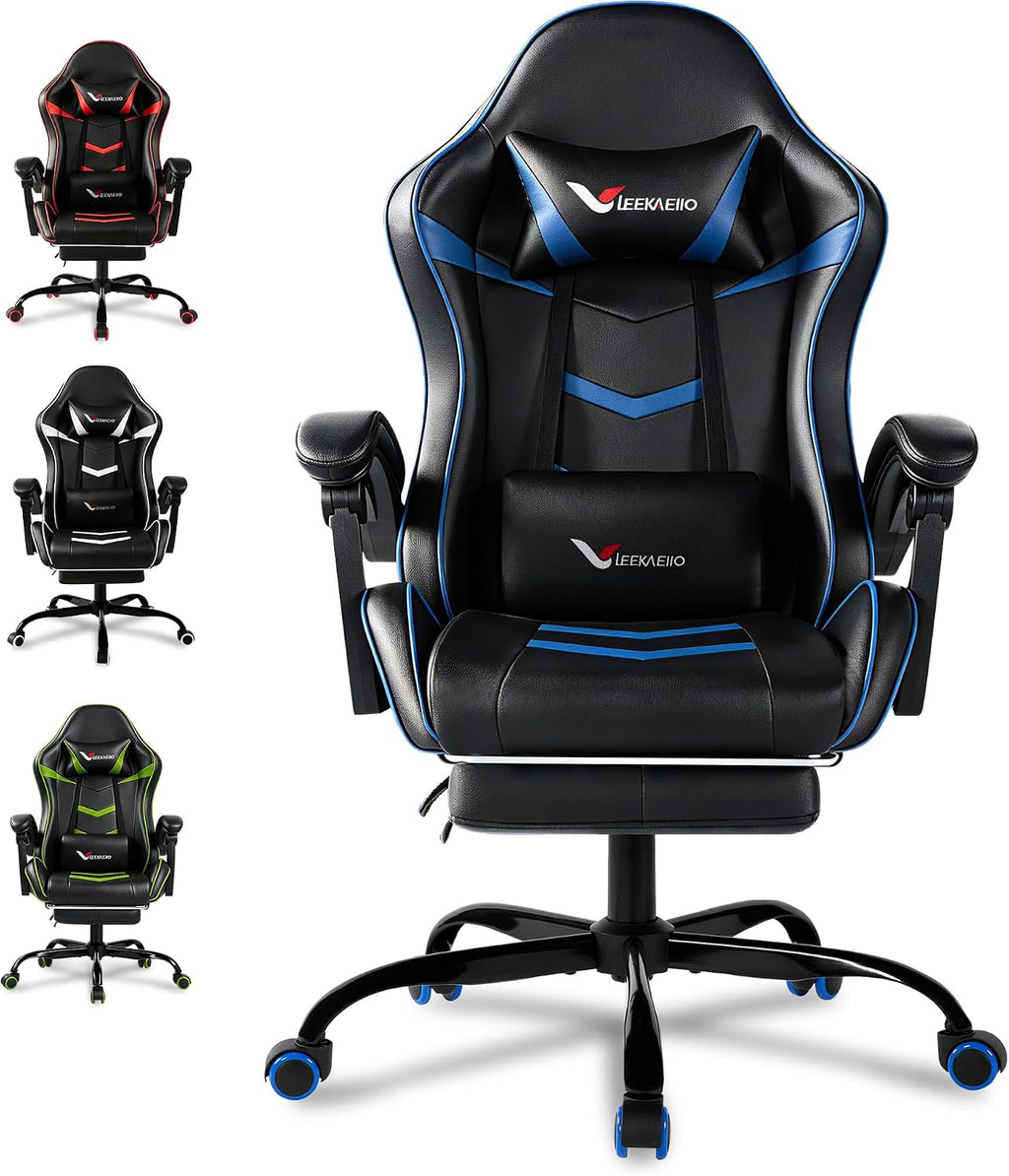 Small Gaming Chair, Home Office Desk Seat with Lumbar Support & Footrest