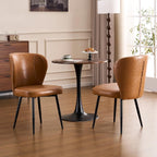 Set of 4 Dining Chairs, Mid-Century Modern Kitchen Chairs with Upholstered Synthetic Leather, Thick Cushion & Stitching Backrest, Sturdy Metal Legs, Green