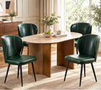 Set of 4 Dining Chairs, Mid-Century Modern Kitchen Chairs with Upholstered Synthetic Leather, Thick Cushion & Stitching Backrest, Sturdy Metal Legs, Green