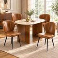 Set of 4 Dining Chairs, Mid-Century Modern Kitchen Chairs with Upholstered Synthetic Leather, Thick Cushion & Stitching Backrest, Sturdy Metal Legs, Green