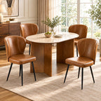 Set of 4 Dining Chairs, Mid-Century Modern Kitchen Chairs with Upholstered Synthetic Leather, Thick Cushion & Stitching Backrest, Sturdy Metal Legs, Green